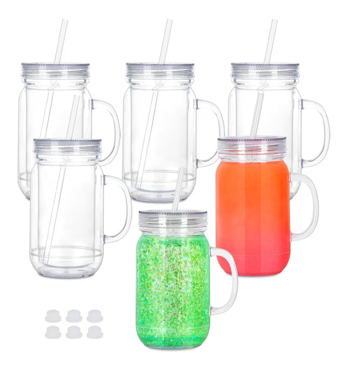 20oz. Acrylic Mason Jar Snowglobe Cup with Lid & Straw