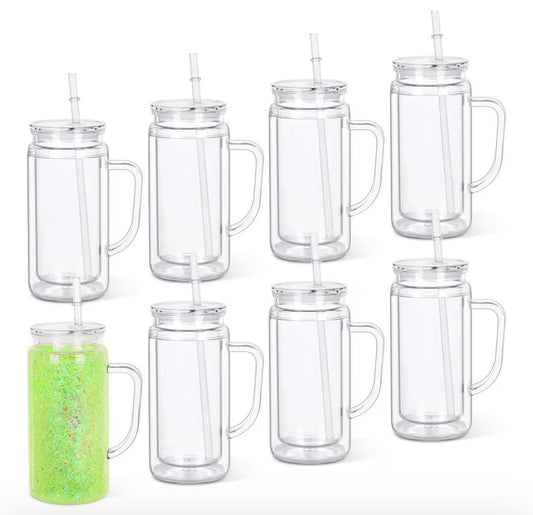 (3) 18oz.. Acrylic Snowglobe Cup with Handle