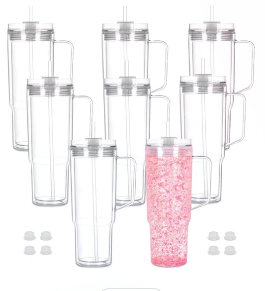 (6) 40oz. Acrylic Snowglobe Tapered Tumbler with Handle